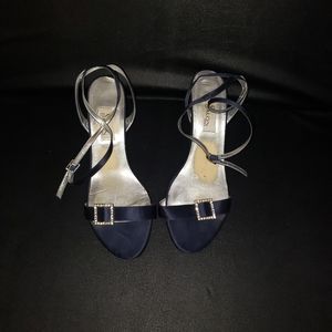 Navy Satin 3 inch heel with Silver Rhinestone buckle